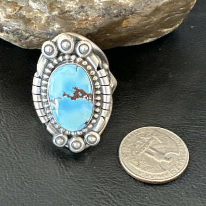 Handmade Navajo Sterling Silver  Blue Kingman Turquoise Ring Size 9 19621