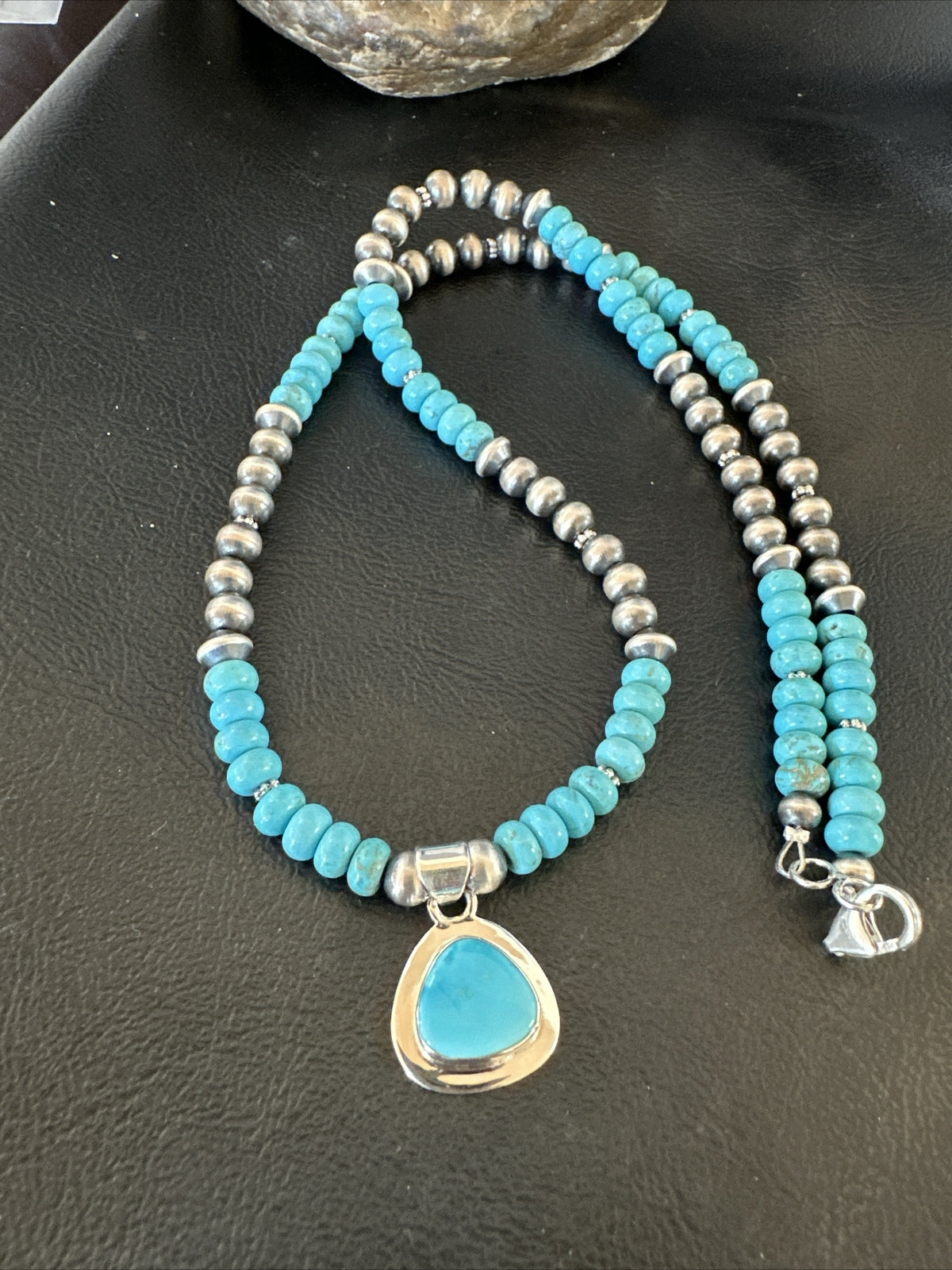 WoMens Blue Kingman Turquoise Pendant Navajo Sterling Silver Necklace 21" 17959