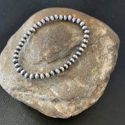 Navajo 4mm Beads 6"Stretchable Bracelet | Sterling Silver | Authentic Native American Handmade | 90401