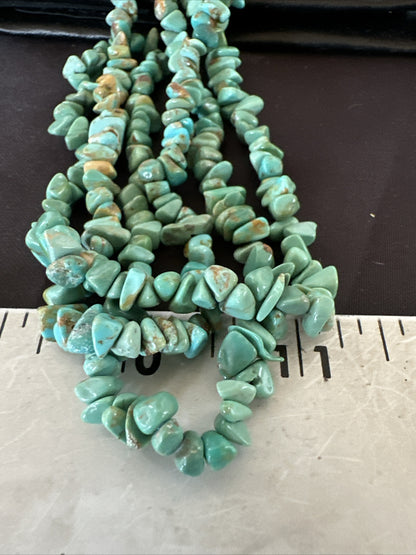 Green Turquoise 2S Nugget Beads Navajo Sterling Silver Necklace 30” 17780