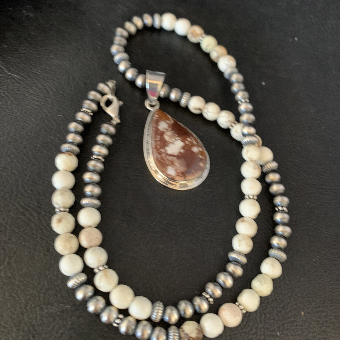 Wild Horse Turquoise Pendant Navajo Pearls Sterling Silver Necklace 20" 13864