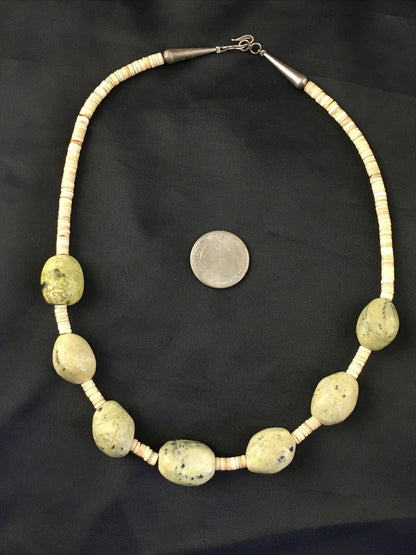 Chunky er Navajo Sterling Silver Jasper Shell Beads Necklace 17" 10247