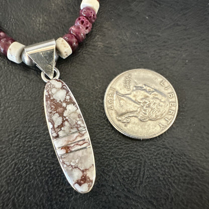 Purple Spiny Oyster Wild Horse Pendant Navajo Sterling Silver Necklace 17796