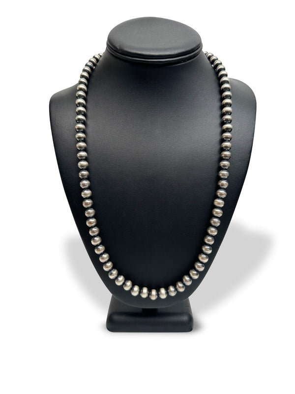 8mm Navajo Pearls 28"Single Strand Necklace | Sterling Silver | Authentic Native American Handmade