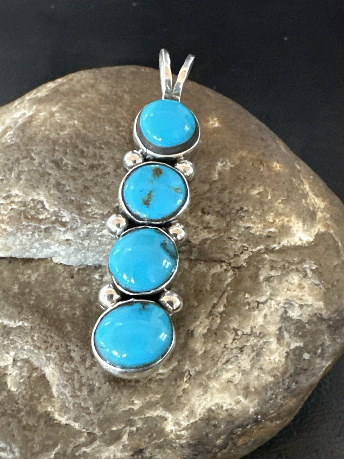 Robin Egg Turquoise 4 Stone Navajo Sterling Silver Cluster Pendant 18336