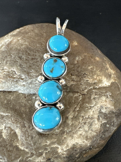 Robin Egg Turquoise 4 Stone Navajo Sterling Silver Cluster Pendant 18336