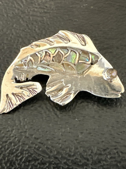 Pava Shell Navajo Sterling Silver Fish Old Pawn Pin Pendant 18153
