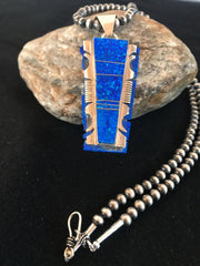 Blue Opal Pendant Navajo Pearls Beads Necklace | Sterling Silver | Authentic Native American Handmade | 08281