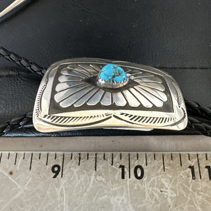 Mens Blue Kingman Turquoise Stamped Navajo Sterling Silver Bolo Tie 2” 19302