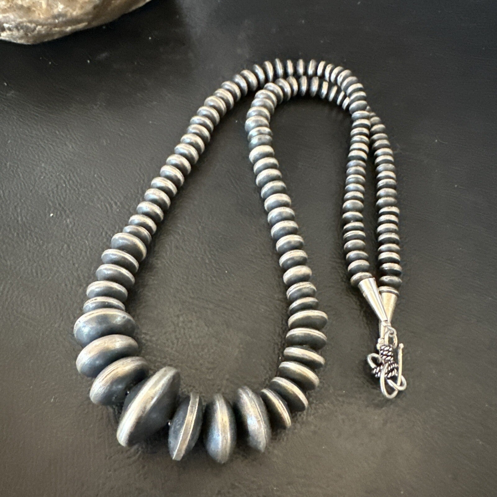 Graduated Rondelle Flat Sterling Silver Beads Necklace 21” 18830