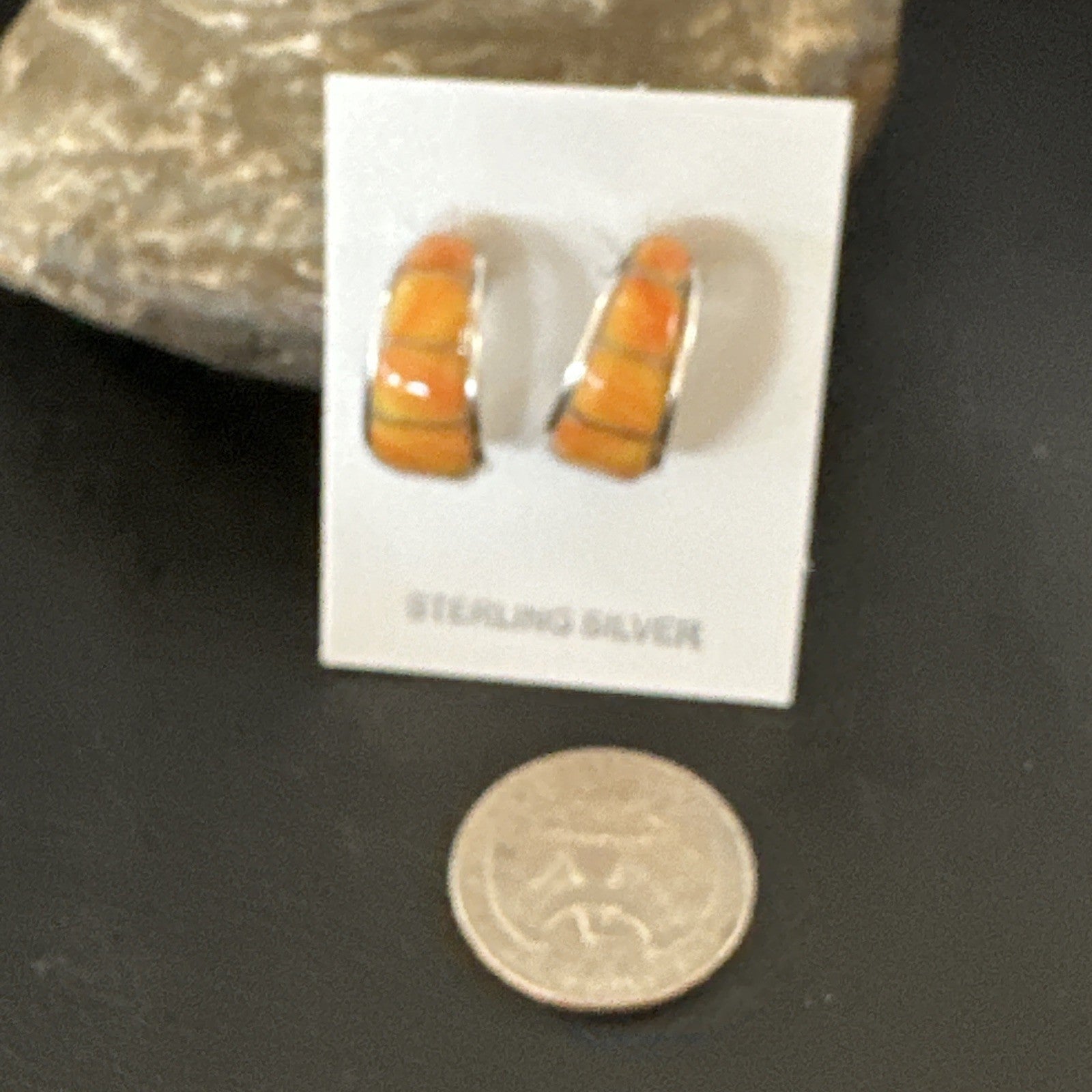 Gold Orange Spiny Oyster Navajo Sterling Silver Earrings 19260