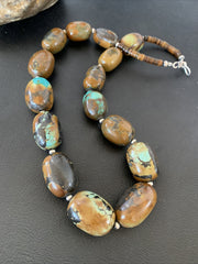 Green Chunky Turquoise Graduated Navajo Necklace 20" | Sterling Silver | Authentic Native American Handmade | 02112