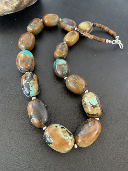 Green Chunky Turquoise Graduated Navajo Sterling Silver Necklace 20" 02112