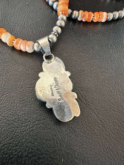 Orange Spiny Oyster Navajo Pearls Sterling Silver Necklace Pendant 19379