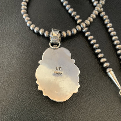 Men White Buffalo Turquoise Pendant Sterling Silver Beads Necklace 12668N