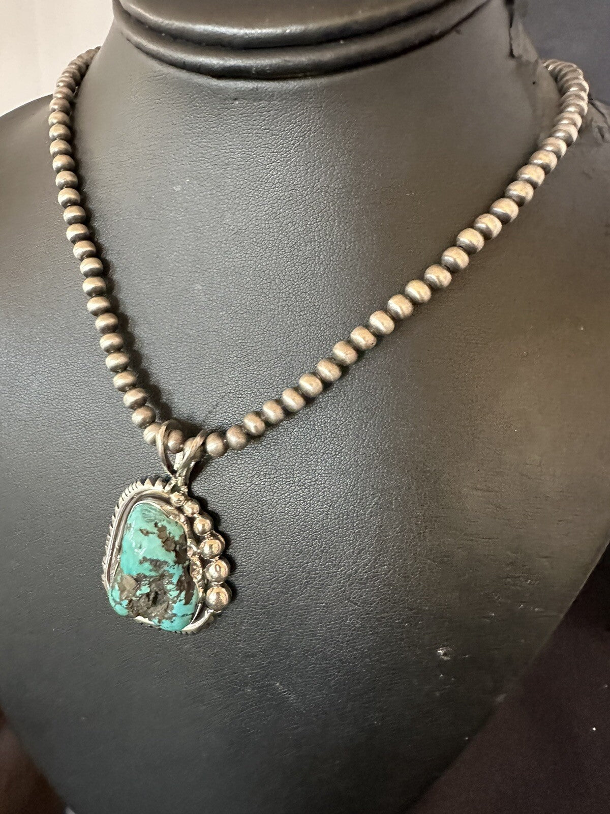 Rustic Blue Kingman Turquoise Pendant Navajo Sterling Silver Necklace 20" 18315