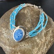 Blue Turquoise Lapis Heishi 5S Pendant Liquid Bracelet 8" | Sterling Silver | Authentic Native American Handmade | 17753