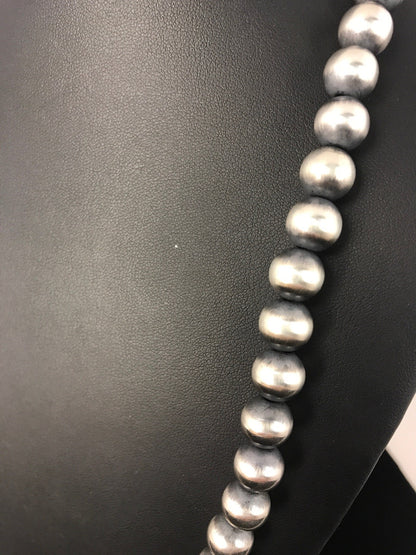 Southwestern Navajo Pearls 10 mm Sterling Silver Bead Necklace 20” 91089