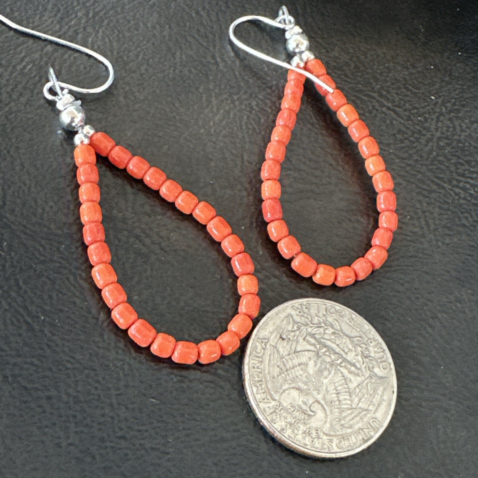 Red Coral Southwestern Sterling Silver Earrings 2” 18837