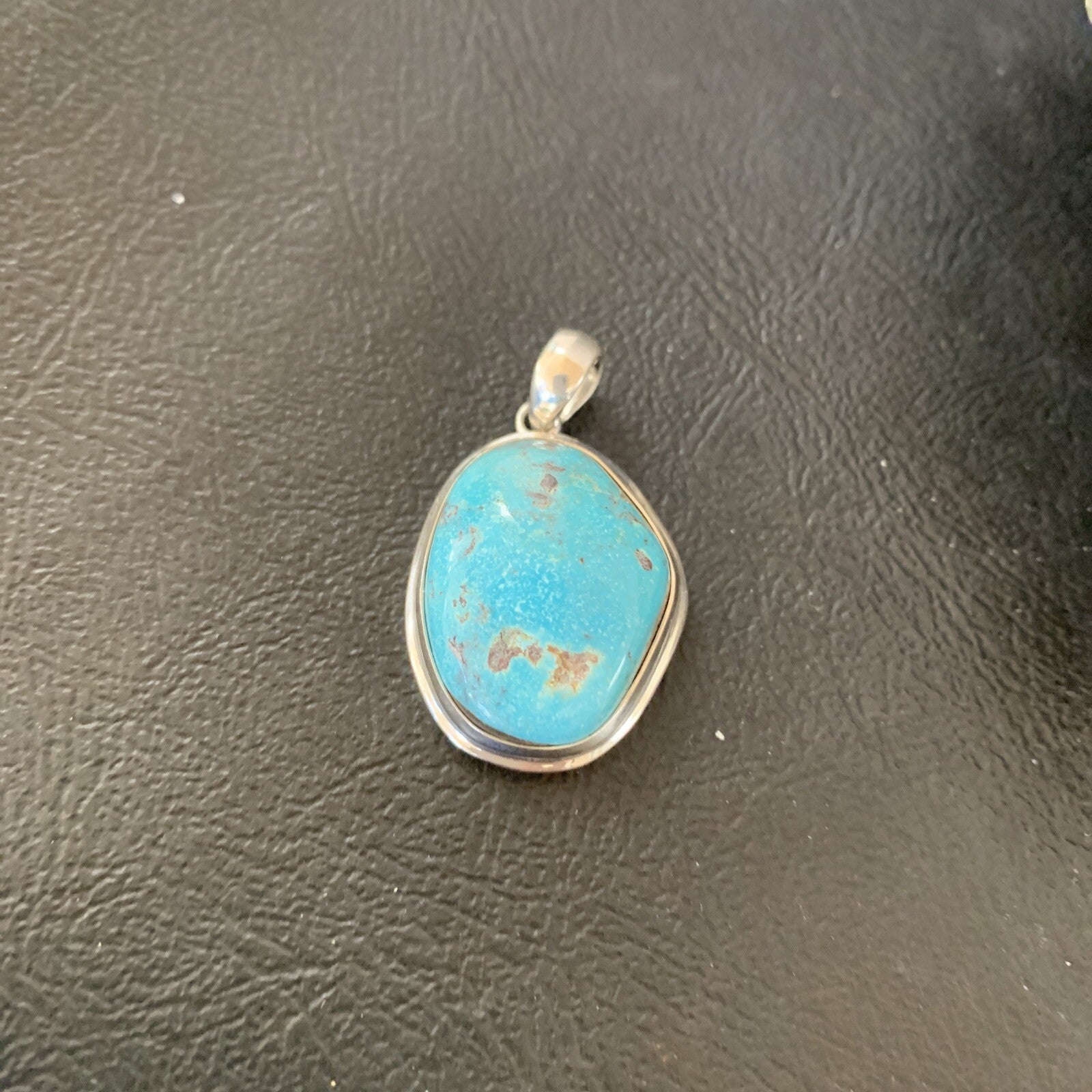 Blue Bisbee Turquoise Navajo Sterling Silver Pendant 1.5" 1624N