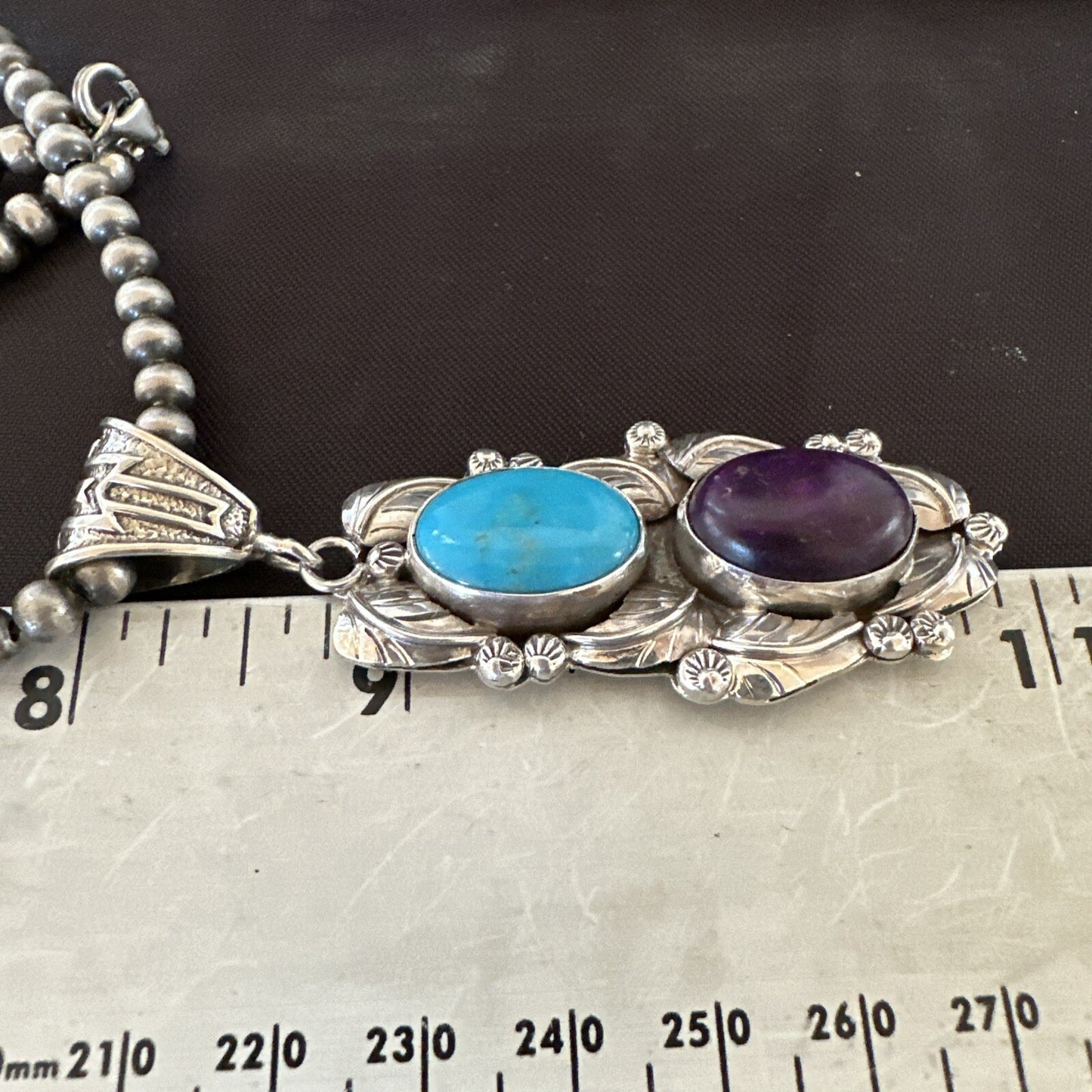 Blue Kingman Turquoise  Purple Stone Pendant Navajo Sterling Silver 18037