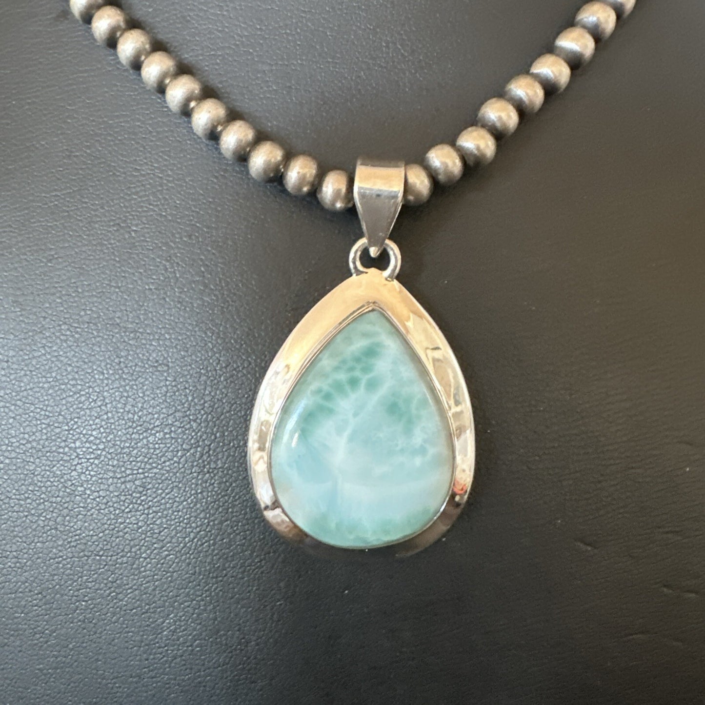 Womens Blue Larimar Pendant Navajo Sterling Silver Beads Necklace 17715