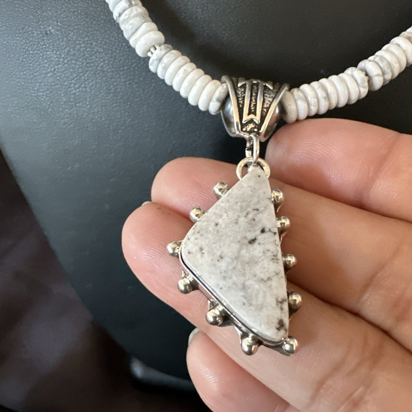 White Buffalo Turquoise Pendant Navajo Pearls Sterling Silver Necklace 22" 18255