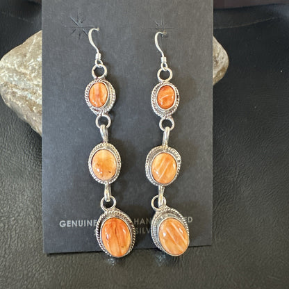 Native Navajo Sterling Silver Orange Spiny Oyster Dangle Earrings 1228