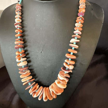 Spiny Oyster Turquoise Heishi Navajo Sterling Silver Necklace 20” 17757