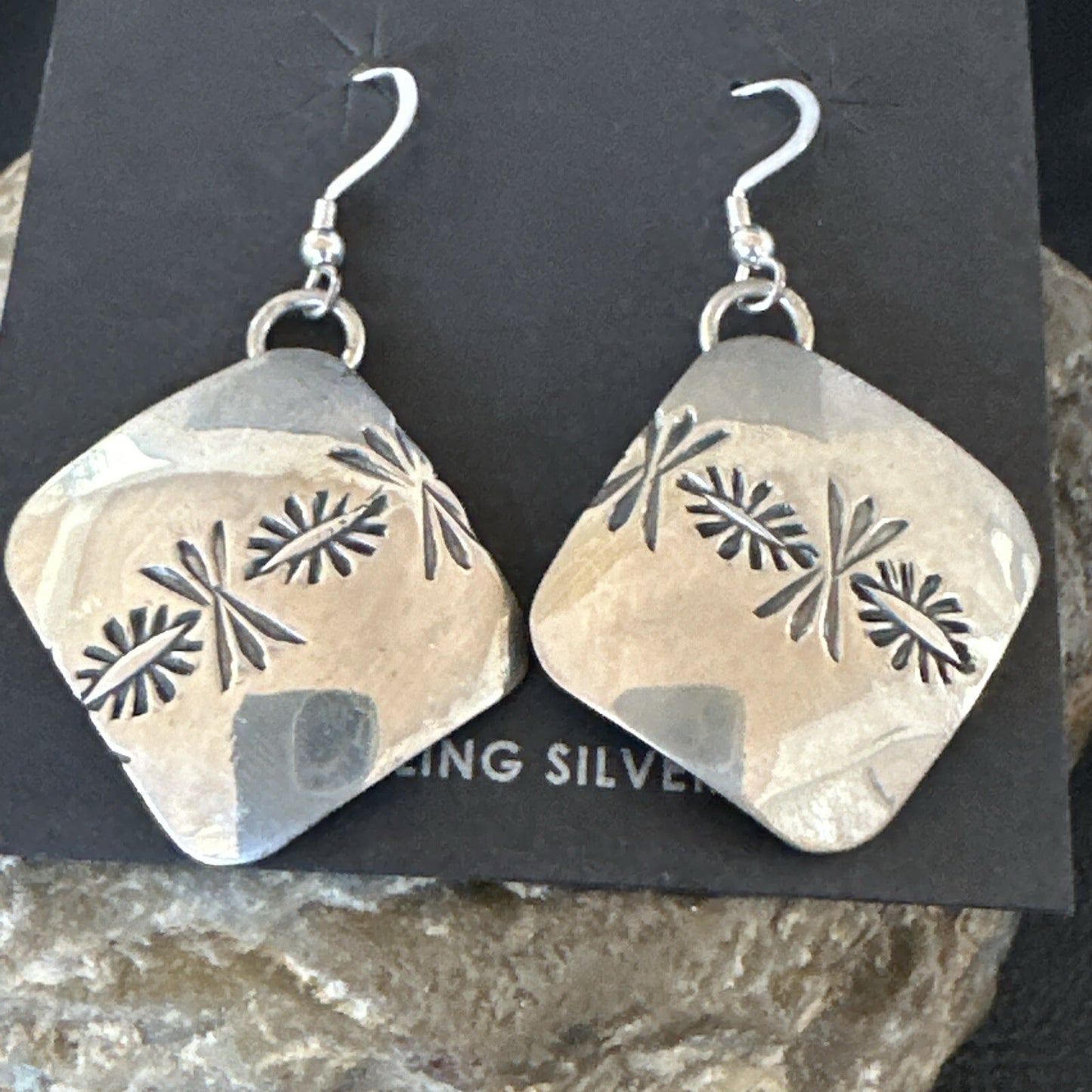 Native American Indian Navajo Stamped Sterling Silver Earrings Set 4754