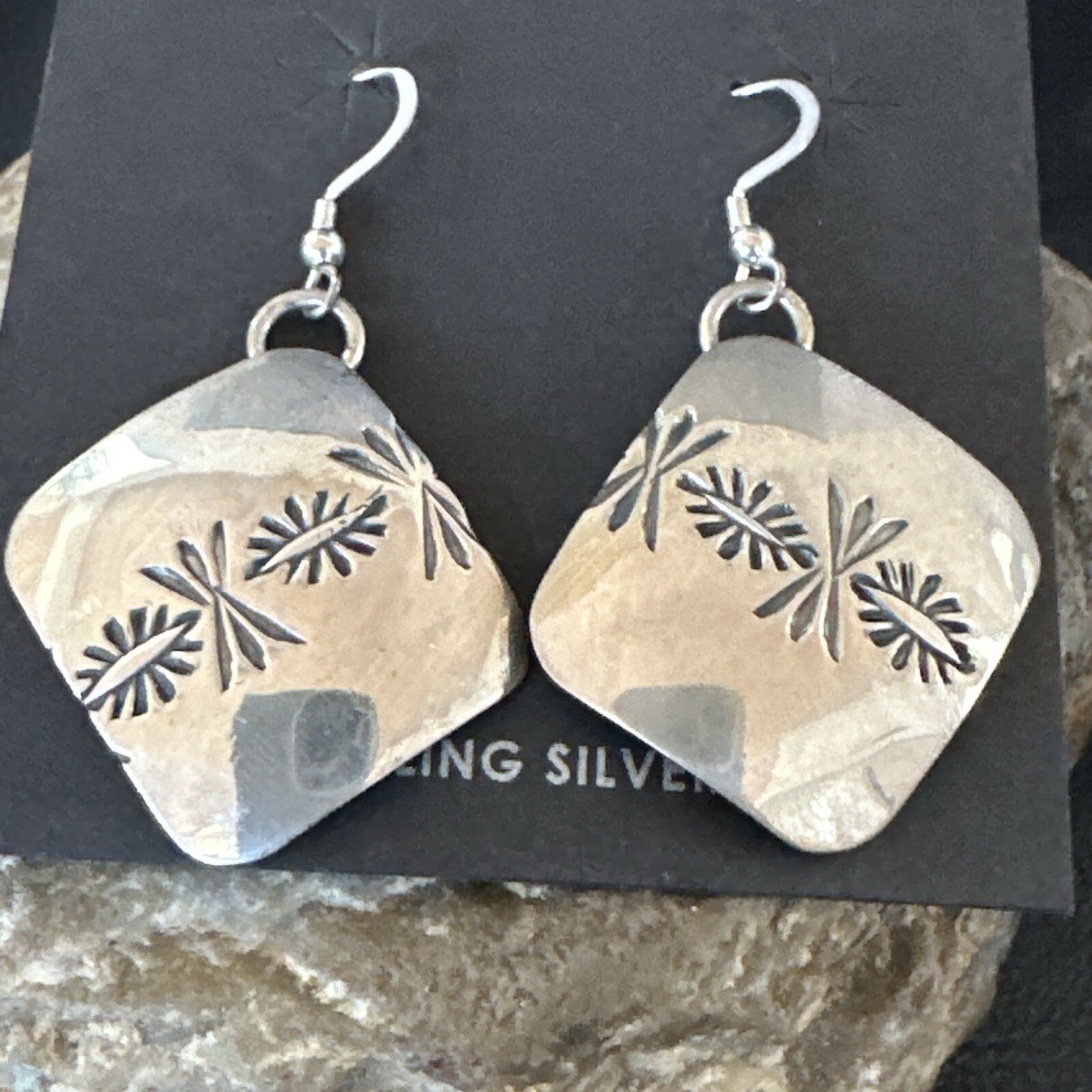 Native American Indian Navajo Stamped Sterling Silver Earrings Set 4754