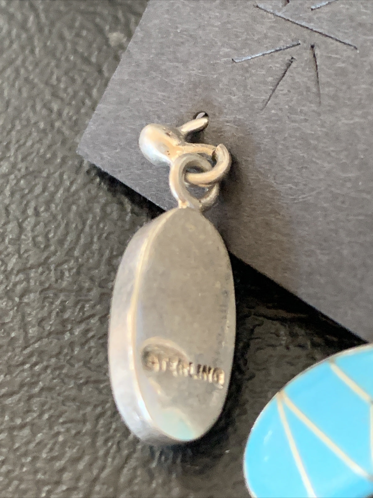 Navajo Blue Turquoise Sterling Silver Dangle Post Inlay Earrings 0.7" 12719
