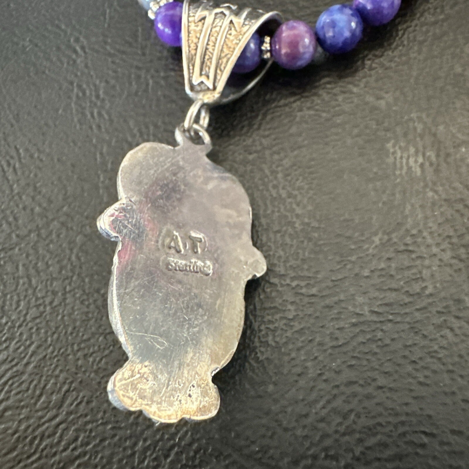 Purple Stone Pendant Navajo Pearls Sterling Silver Necklace 18387