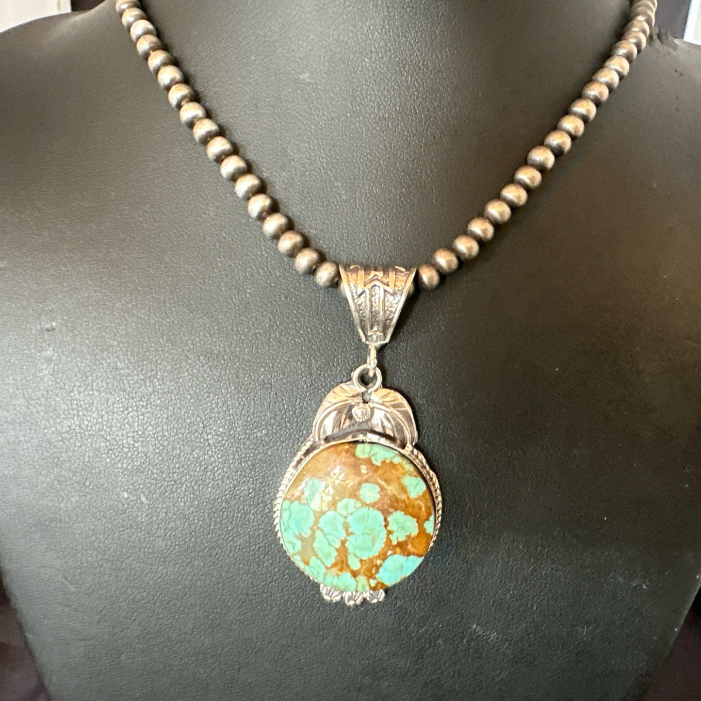 Mens Blue Turquoise#8 Pendant Navajo Sterling Silver Necklace 18108