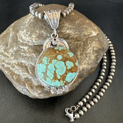 Men's Blue Turquoise#8 Pendant Navajo Necklace | Sterling Silver | Authentic Native American Handmade | 18108
