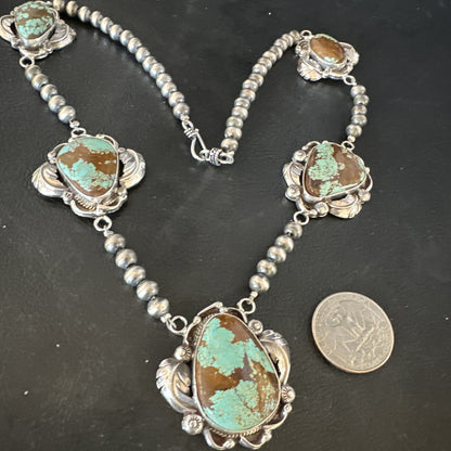 Blue Turquoise#8 Pendant Navajo Sterling Silver Necklace 16833