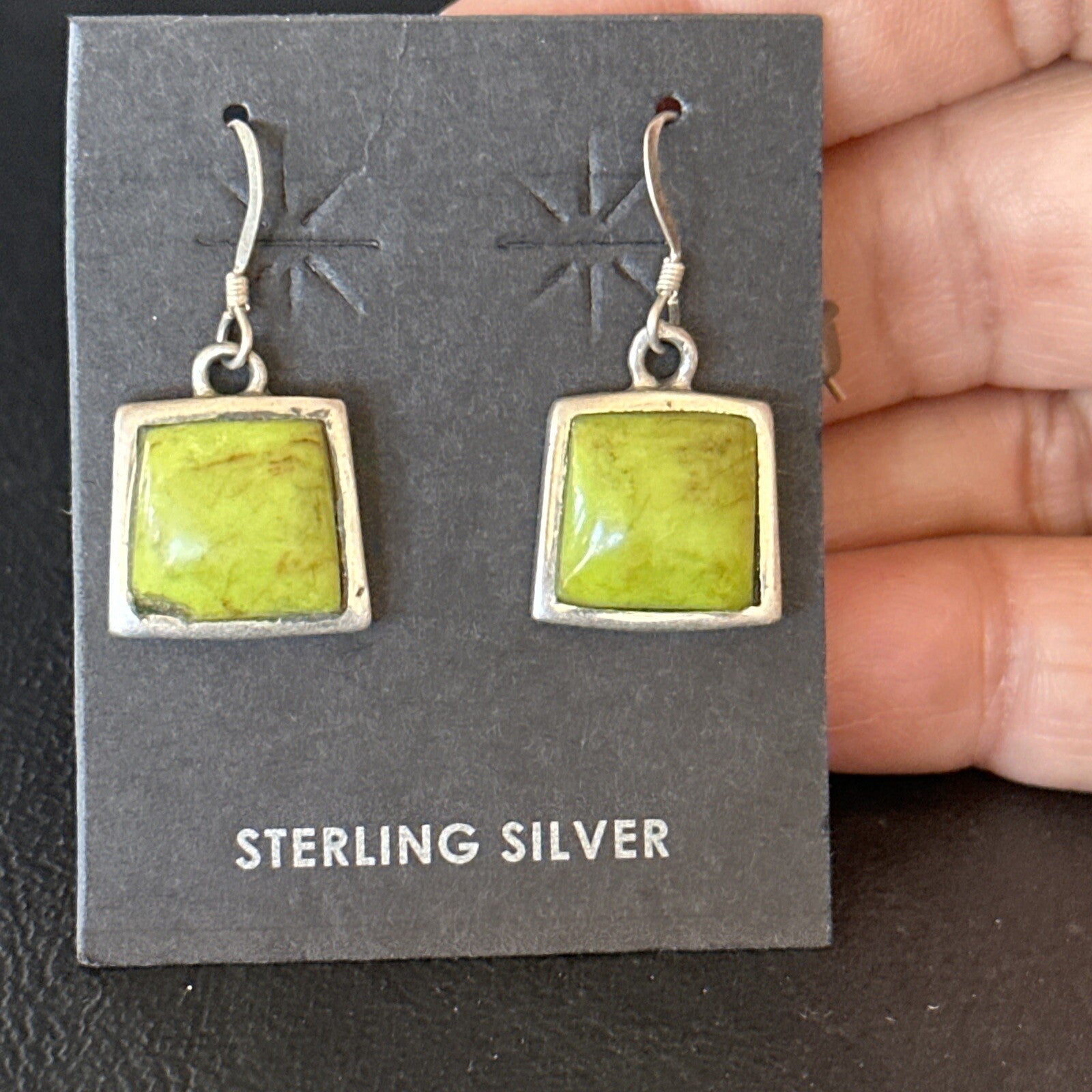 Green Gaspeite Navajo Sterling Silver Dangle Earrings 14688