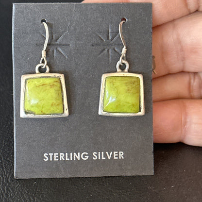 Green Gaspeite Navajo Sterling Silver Dangle Earrings 14688