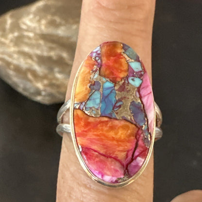 Blue Turquoise Spiny Oyster Southwestern Sterling Silver Ring Size 10 19057
