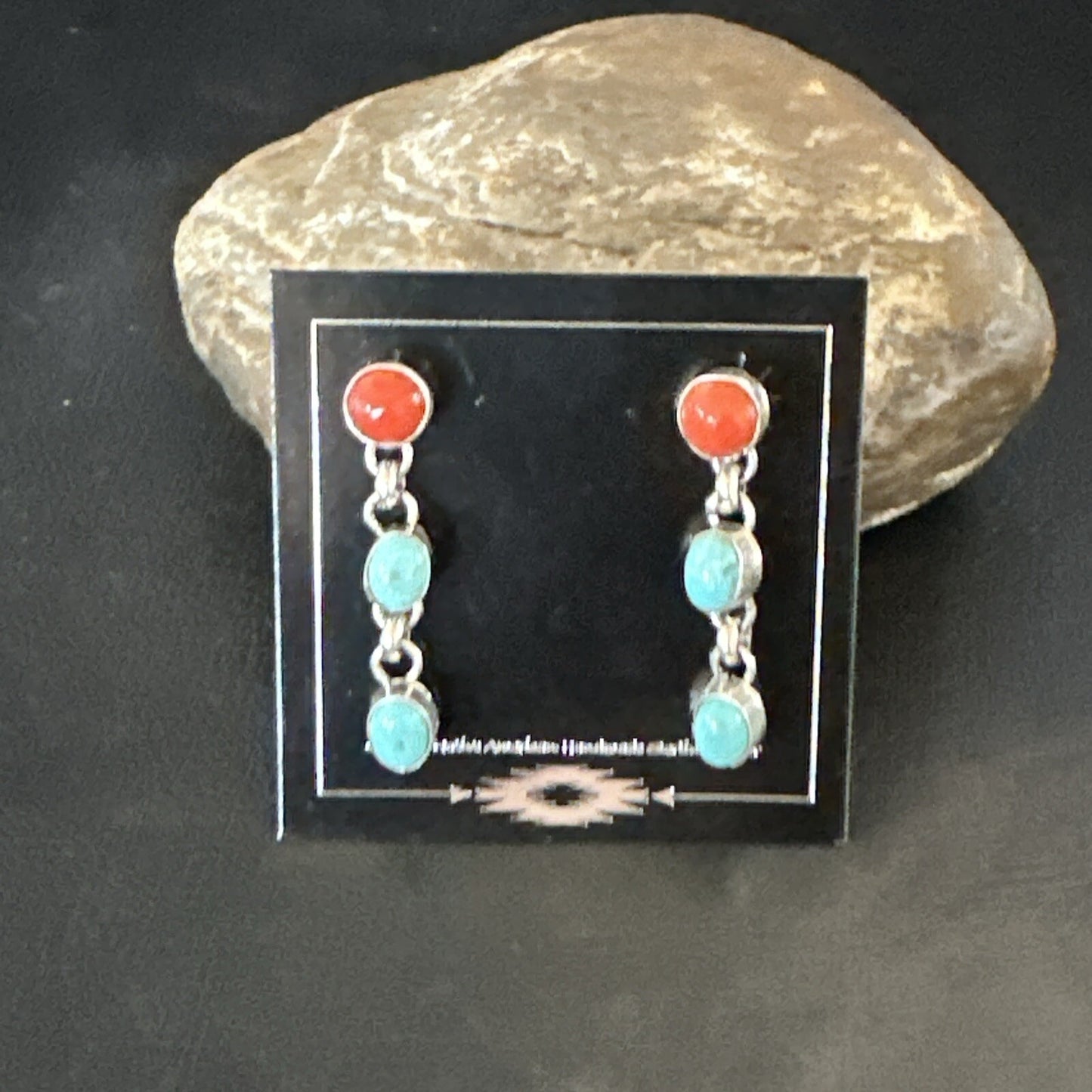 Blue Turquoise Red Spiny MultiColor Navajo Sterling Silver Inlay Earrings 18355