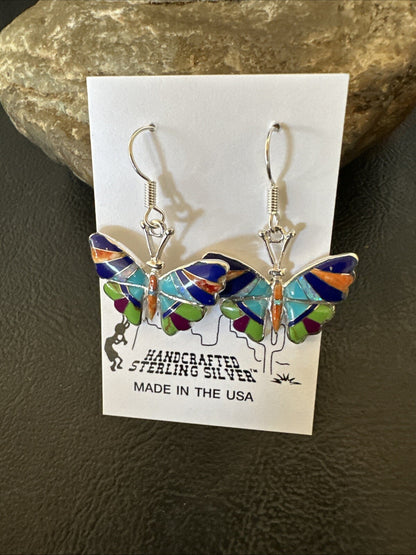 Butterfly Multicolor Spiny Lapis Opal Inlay Sterling Silver Earrings 19141