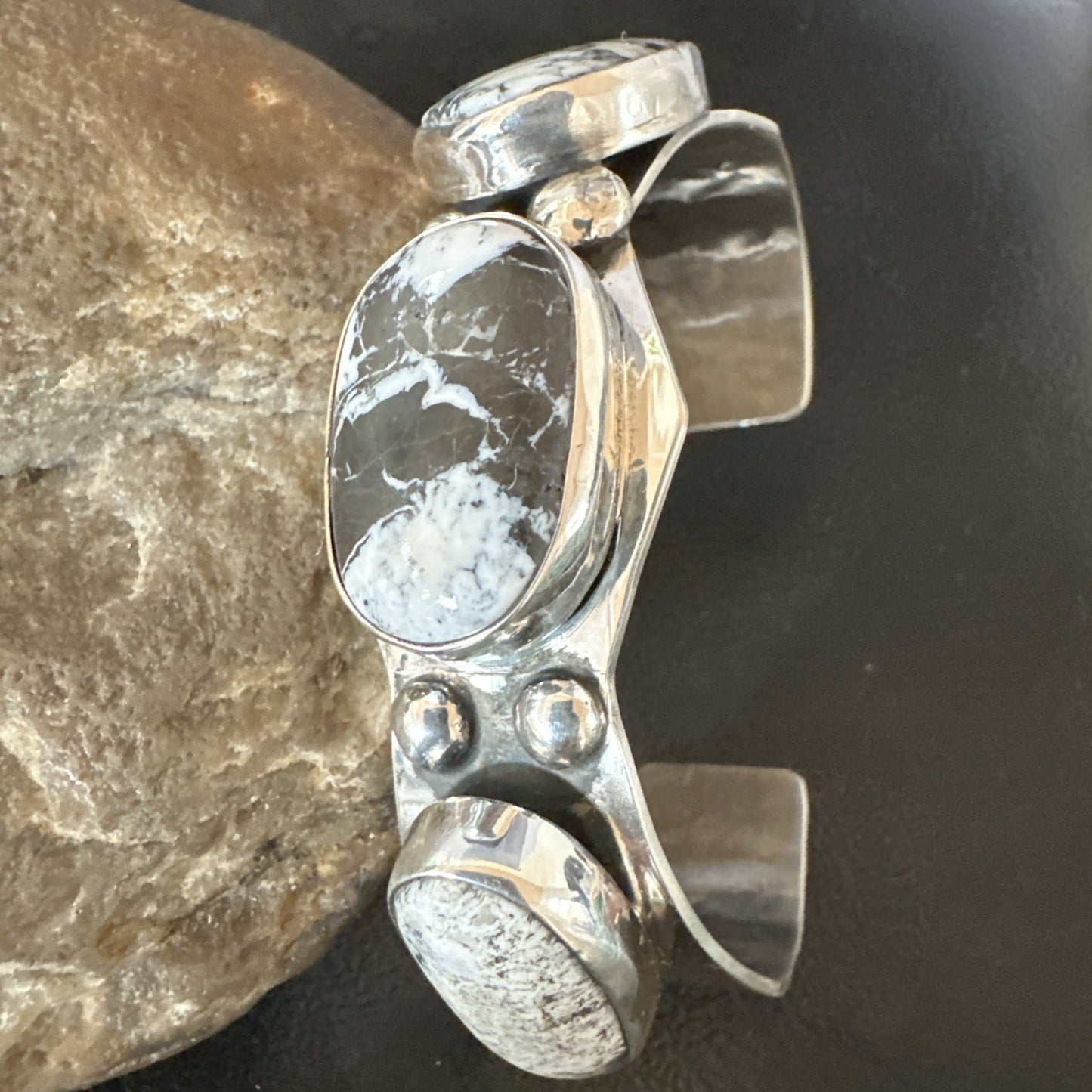 Mens WoMens White Buffalo Turquoise Navajo Sterling Silver Cuff Bracelet 19503