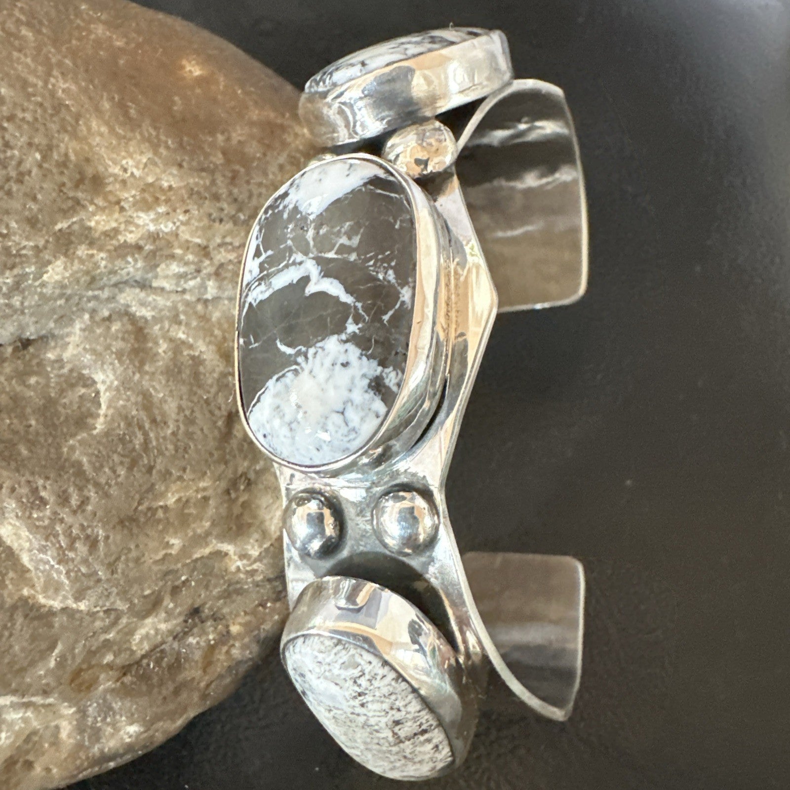 Mens WoMens White Buffalo Turquoise Navajo Sterling Silver Cuff Bracelet 19503