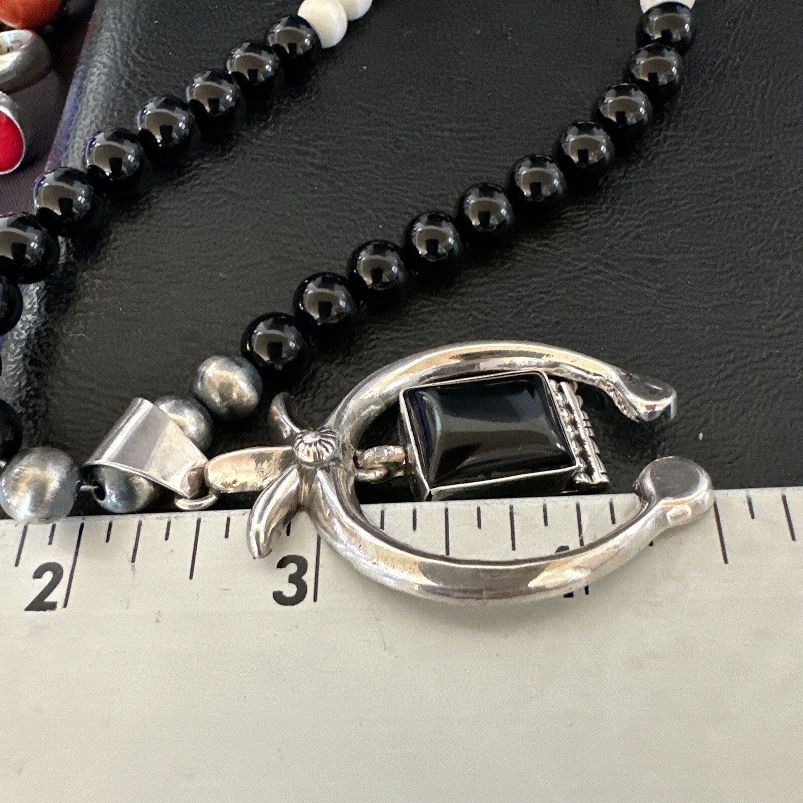 Mens Black Onyx Howlite Naja Pendant Navajo Sterling Silver Necklace 23” 17687