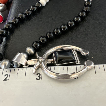 Mens Black Onyx Howlite Naja Pendant Navajo Sterling Silver Necklace 23” 17687