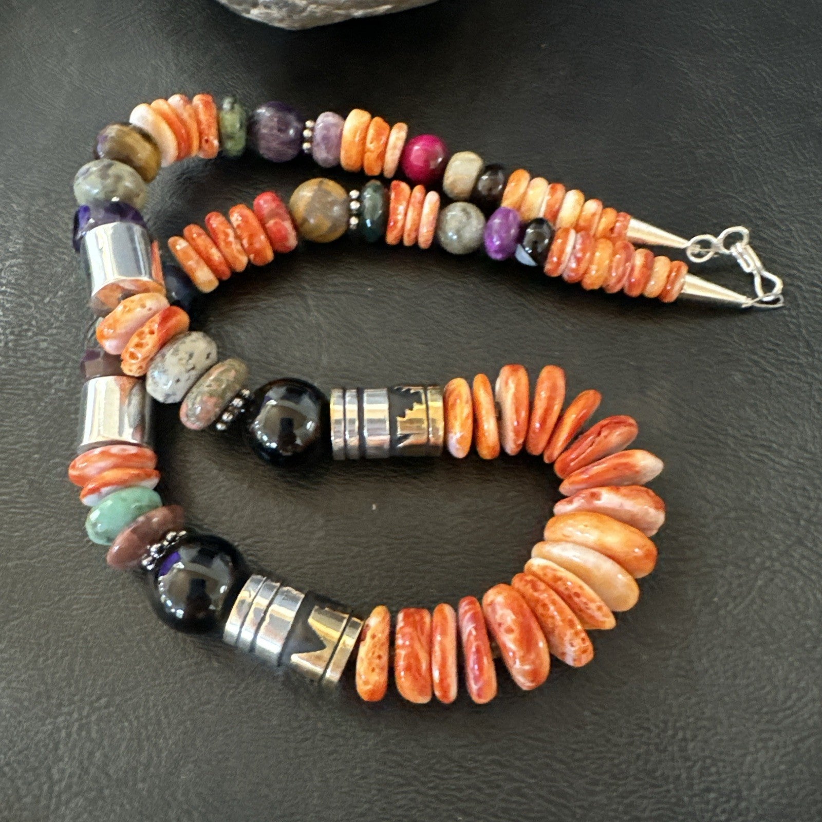 Tommy Rosita Singer T R Sterling Silver Orange Spiny Onyx Necklace 20in 19411