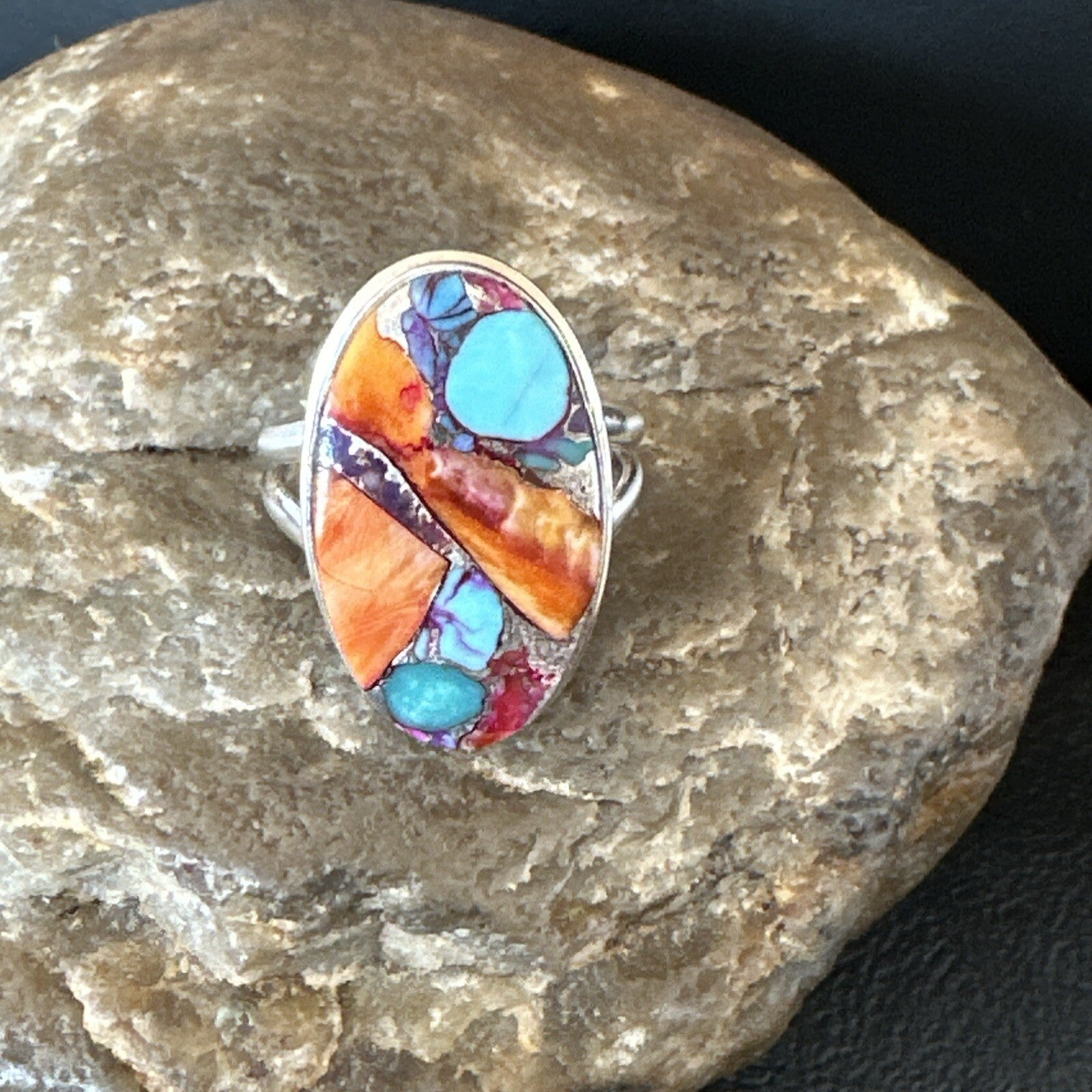 Turquoise Spiny Oyster Navajo Sterling Silver Ring Size 8 18213