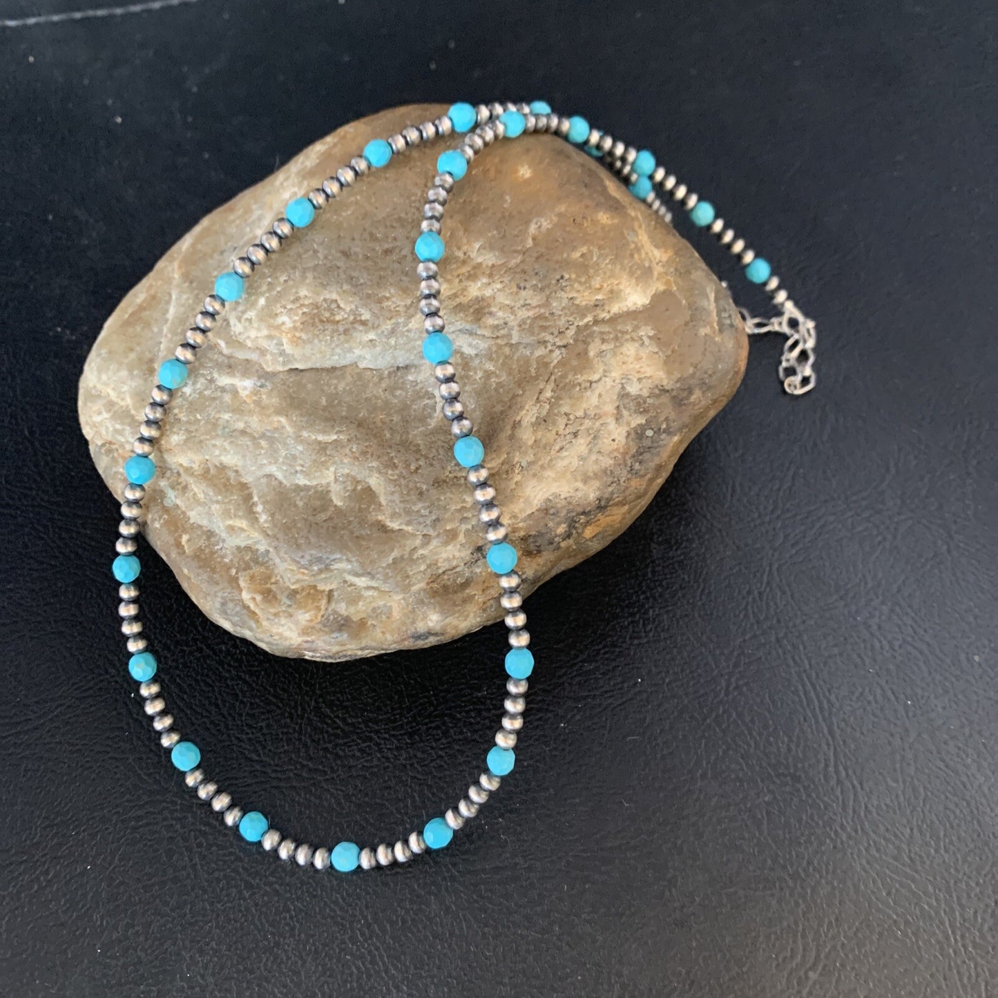 Minimalist Navajo Pearls 3mm Sterling Blue Turquoise Necklace 16" 13591