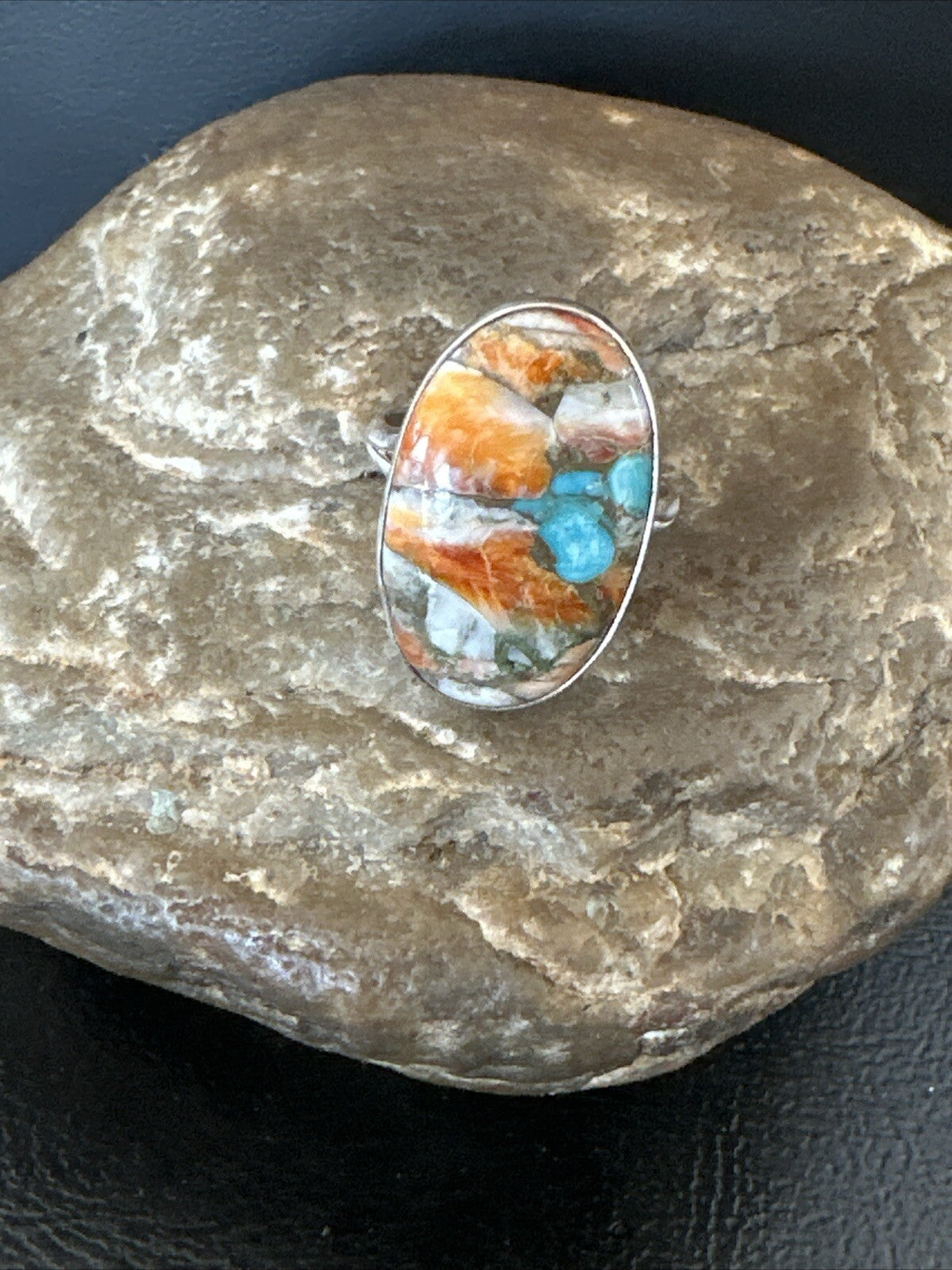 Turquoise Spiny Oyster Navajo Sterling Silver Ring Size 8 18209