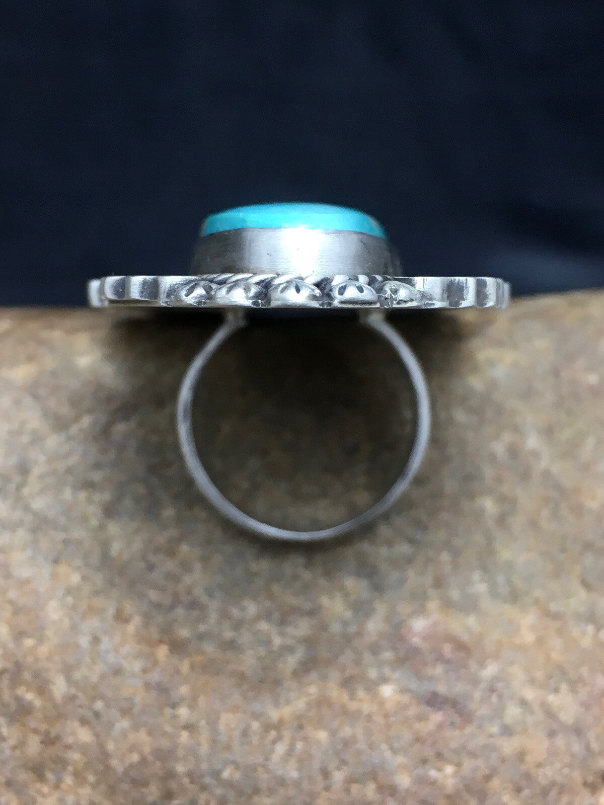 Blue Royston Turquoise Navajo Indian Sterling Silver Ring Size 9 3105